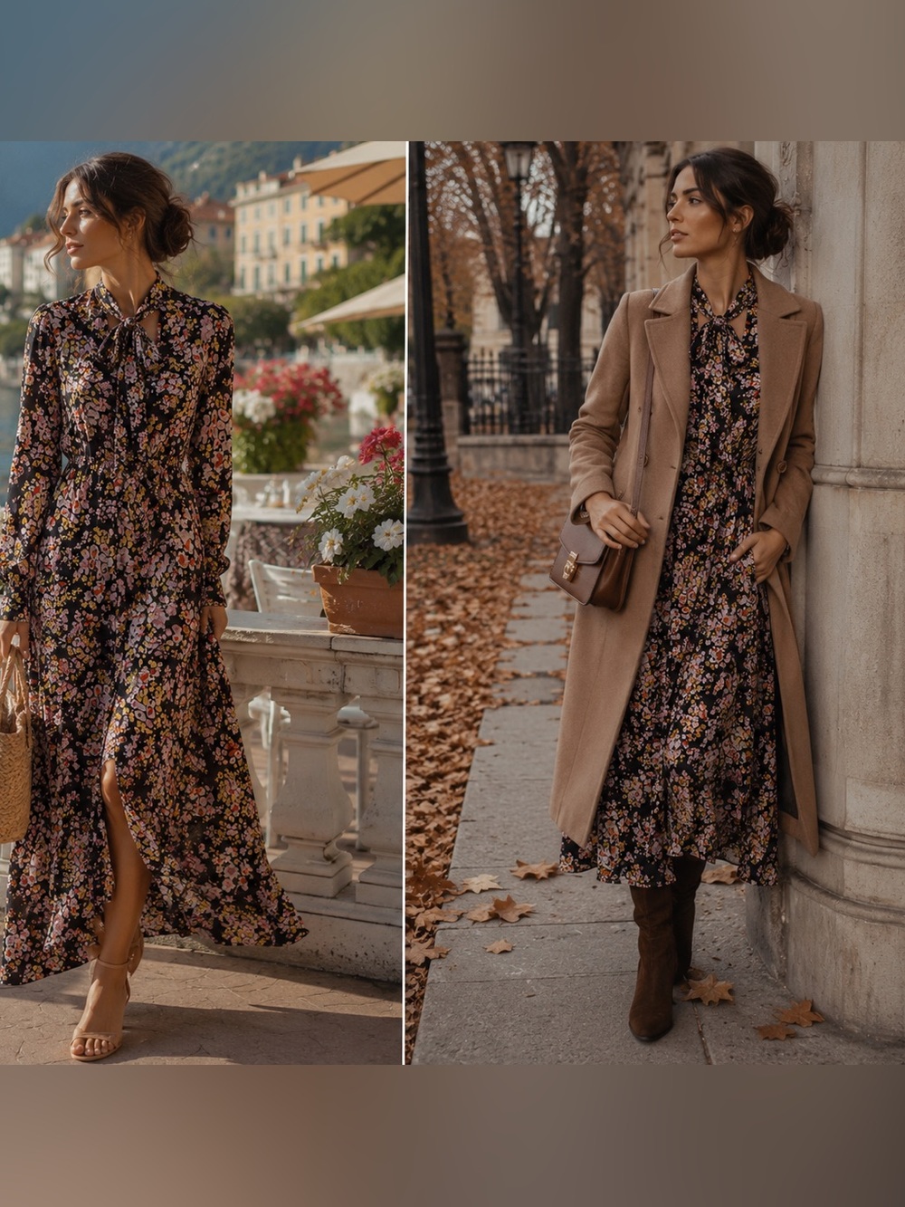 Zara Satin Floral Maxi Dress XL Black Pink Bow Neck Cottagecore Romantic Boho